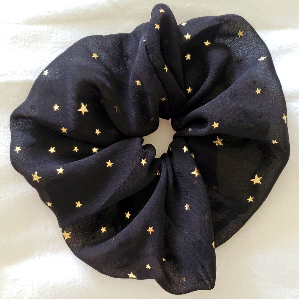 Brand new black w/gold stars silk scrunchie